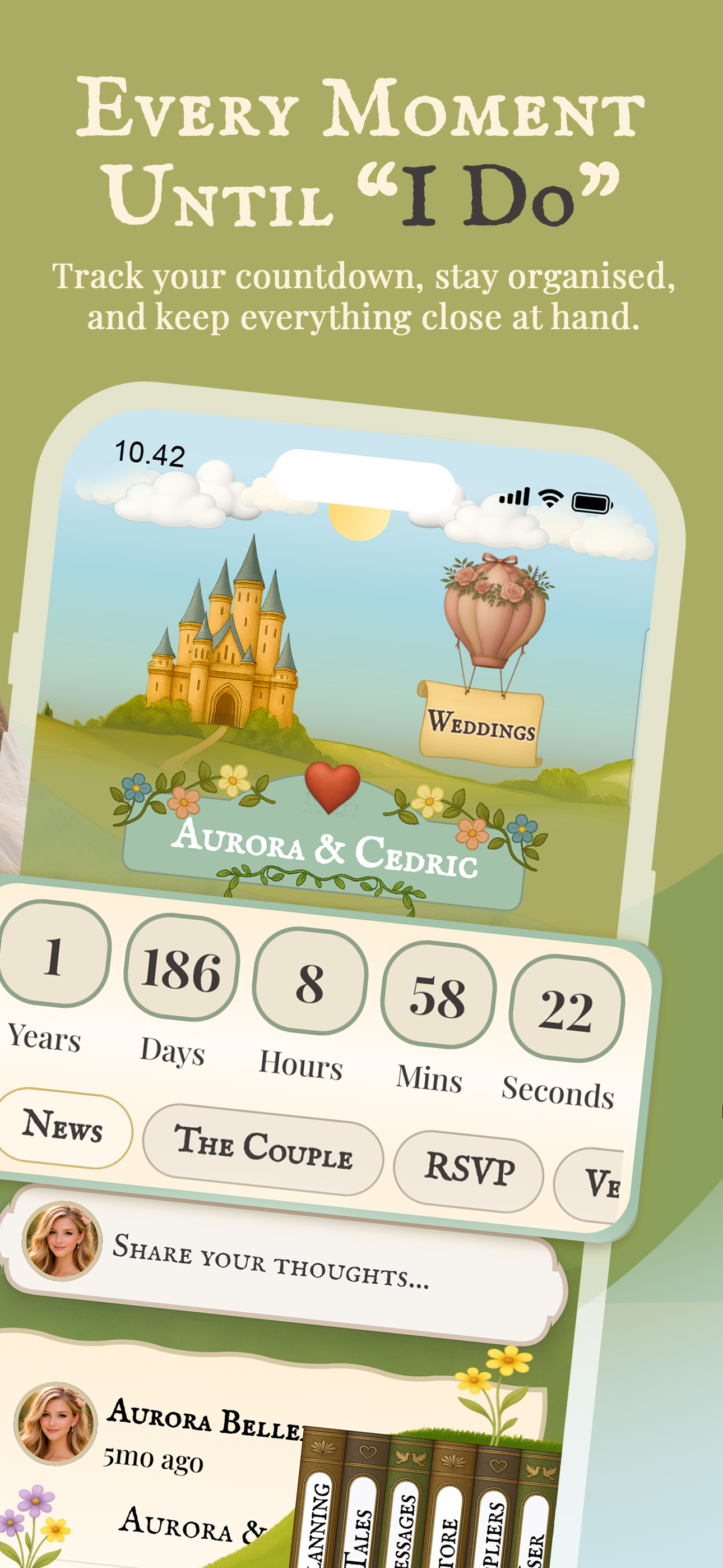 Ever Afterly wedding countdown dashboard app screen