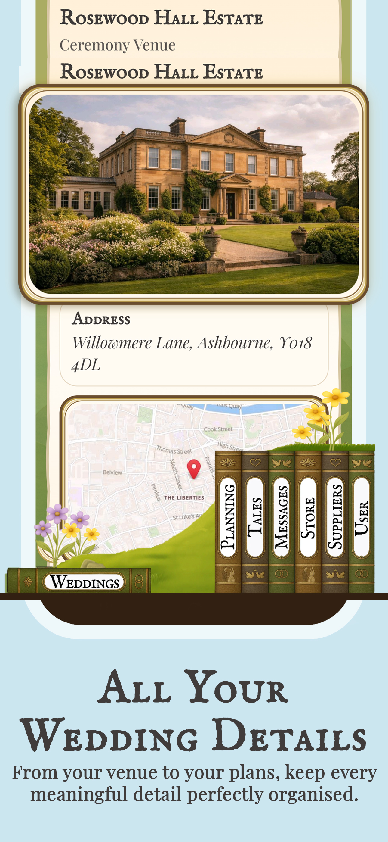 Ever Afterly wedding venue and wedding details organiser screen