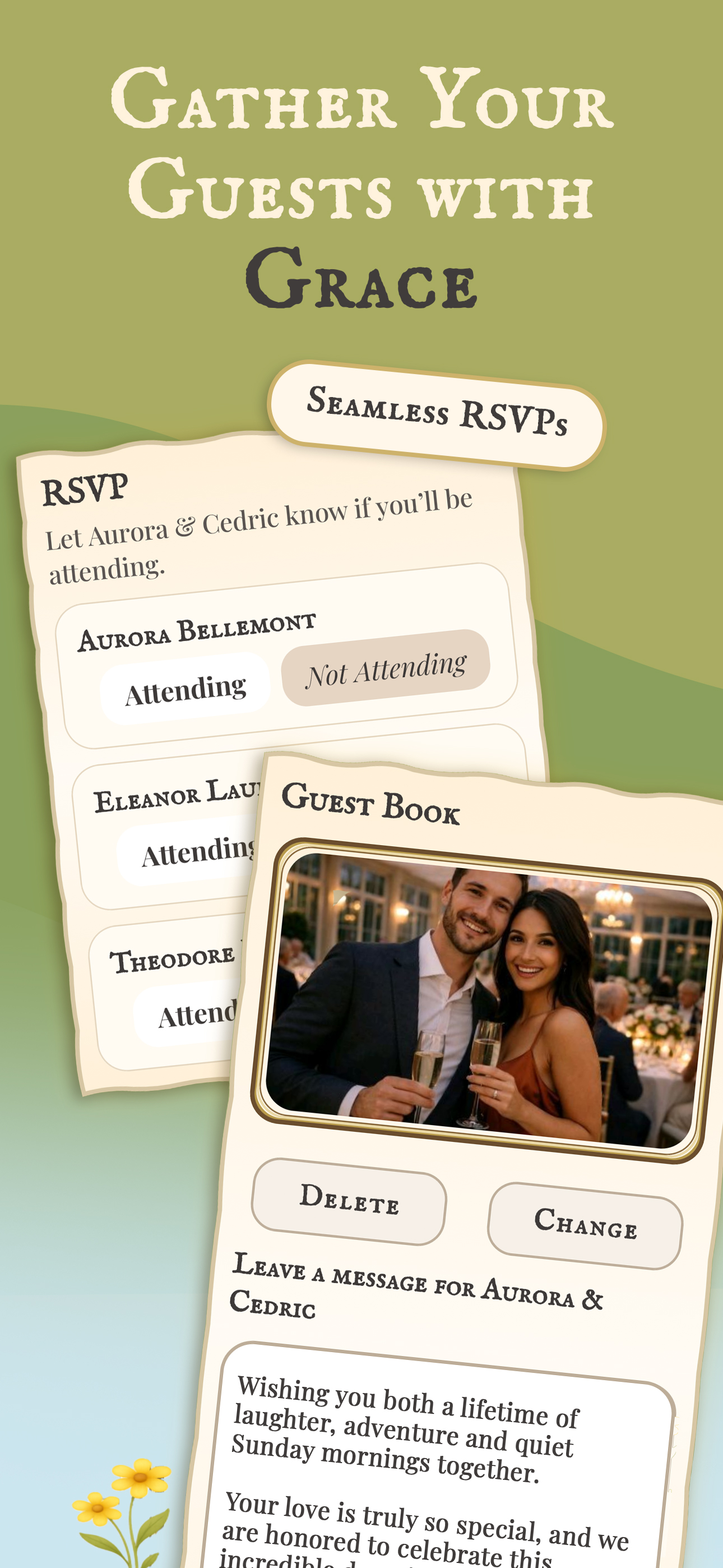 Ever Afterly wedding guest RSVP and guest book app screen